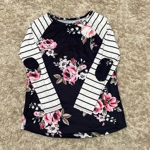 Floral Striped Long Sleeve Top